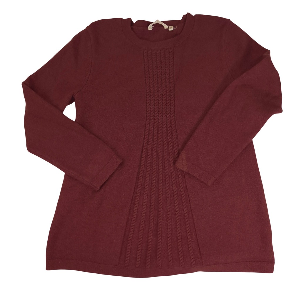 Soft Surroundings Womens Burgundy Cable Knit Center Panel Crew Neck Sweater L